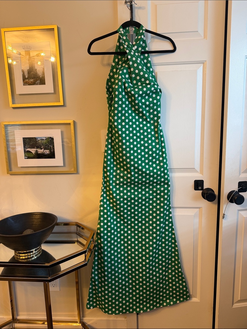 Green Polka Dot Halter Maxi Dress